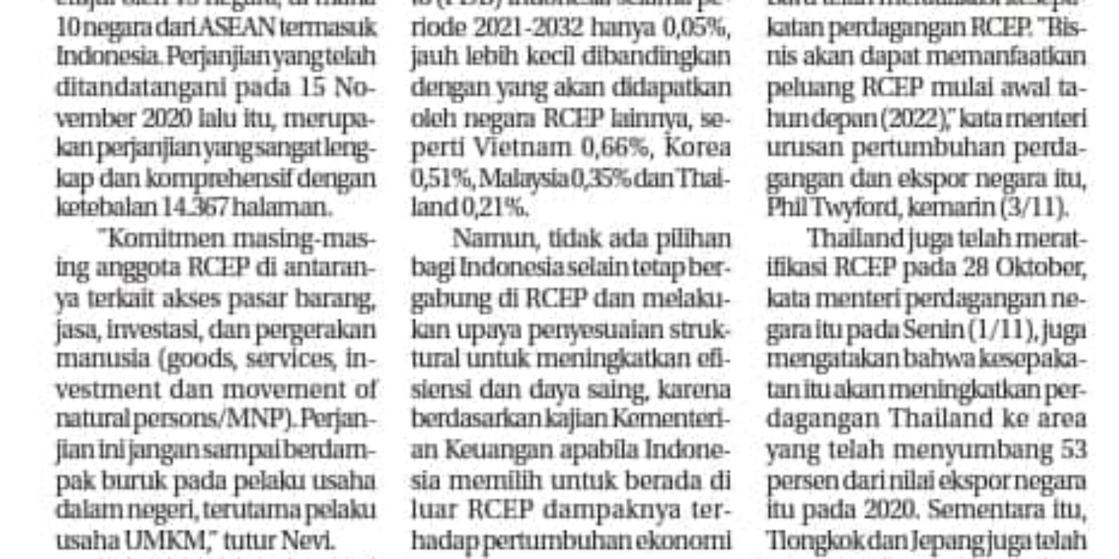Nevi Zuairina Minta Ratifikasi Regional Comprehensive Economic Partnership (RCEP) Menguntungkan Indonesia